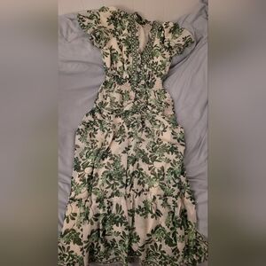 Floral Green and White Max Studio Ruffled Women's Dress